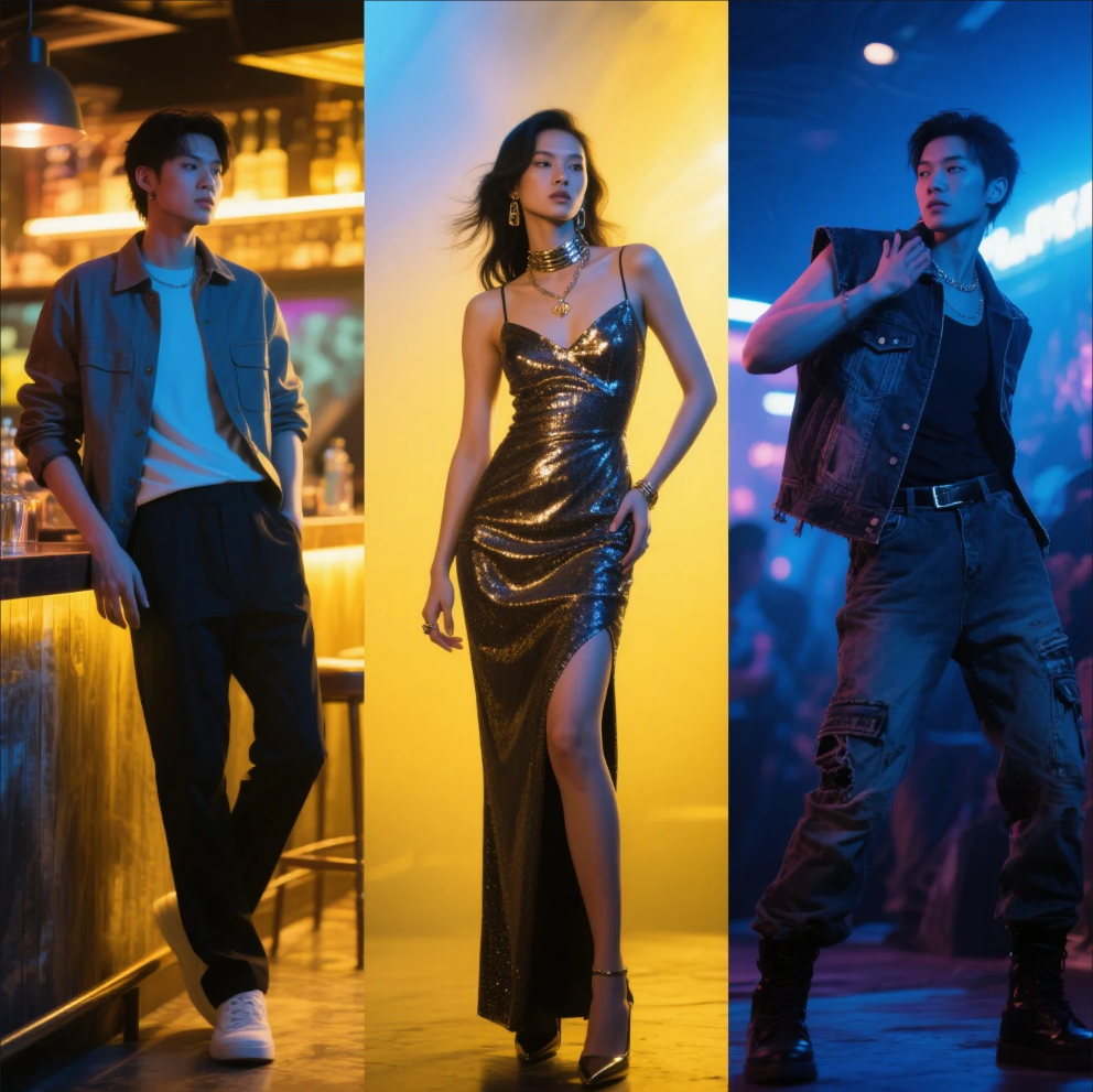 Group of stylish friends dressed up for a night out