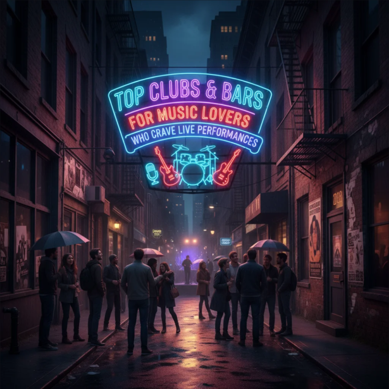 Crowd enjoying live music performance at a bar