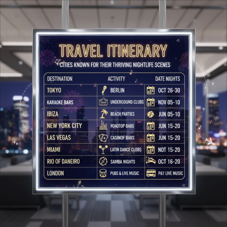 Vibrant nightlife scenes in major cities around the world