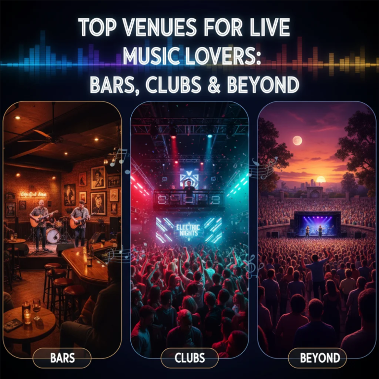 Intimate bar with live band performance and crowd enjoying the night