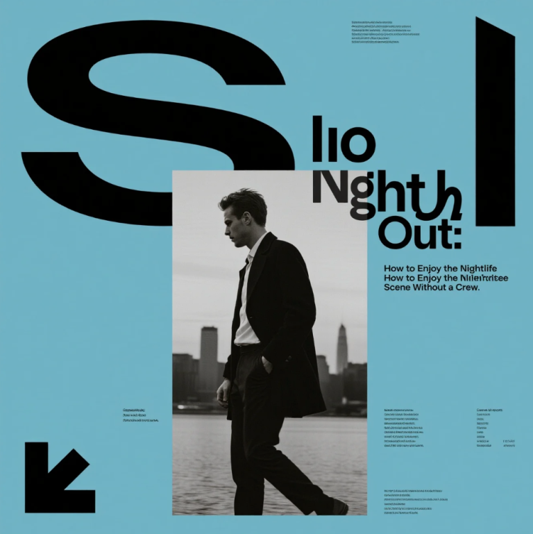 Person enjoying a solo night out at a bar with city lights in the background