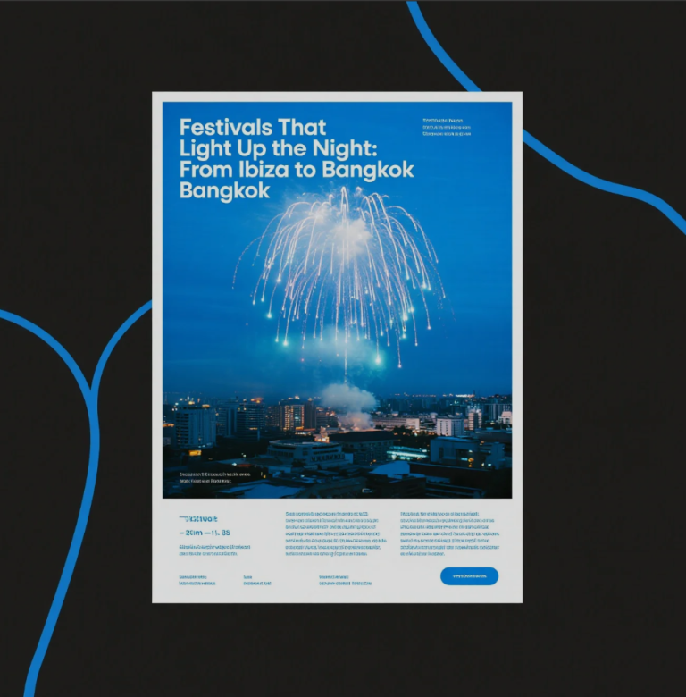 Crowd enjoying a colorful night festival with lights and music